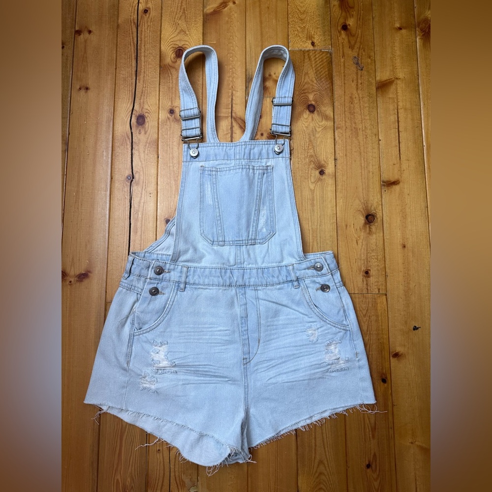 H&M Divided Light Blue Denim Overall Shorts